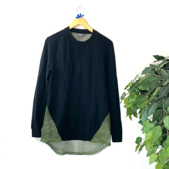 ASOS Black Long Sleeve Shirt With Green Netting - Picture 1 of 7